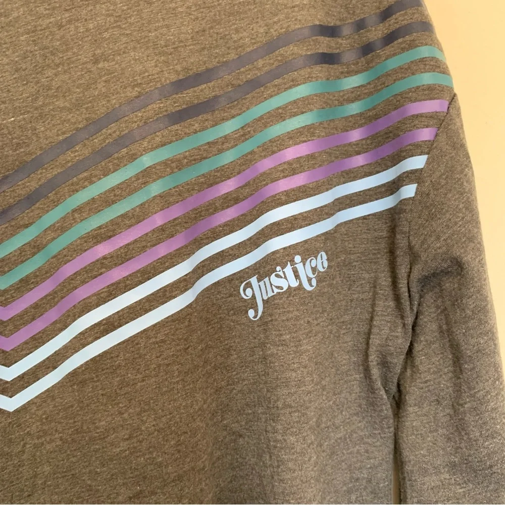 Justice Unisex Gray Logo Print Long Sleeve Top Size 16/18 Plus Cottonblend Basic
